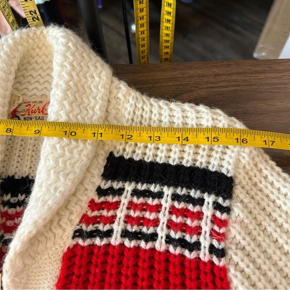 ❤️ Vintage Classic Curling Cream and Red Men's Zip-Up Sweater Size S-M - Picture 6 of 9